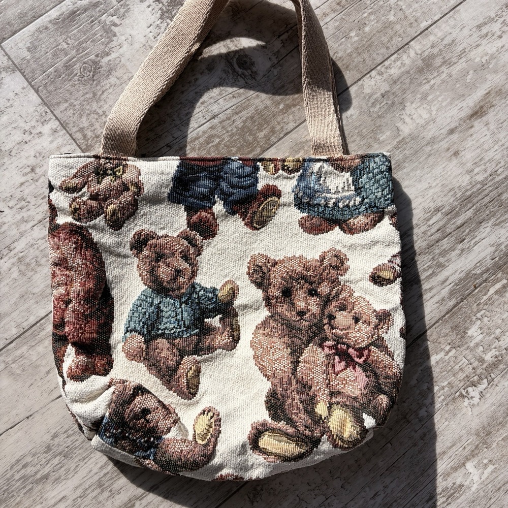 Vintage Tapestry Country Bears Shoulder Bag Purse Handbag